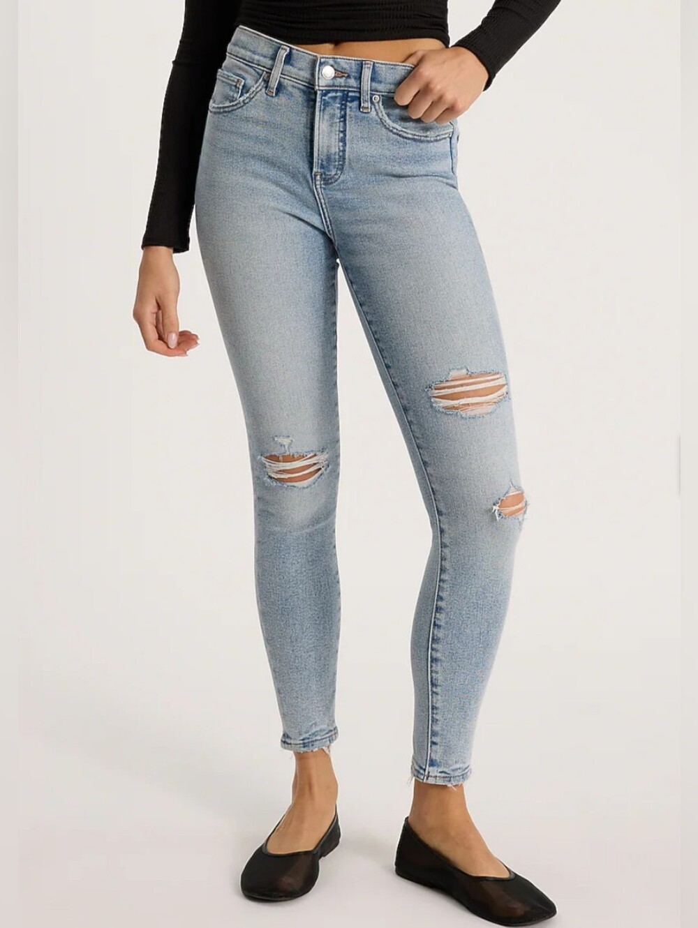 Express Light Wash Mid Rise Hyper Sculpt Skinny Jeans Distressed Size 4R